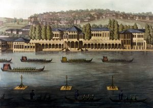 Kilátás Konstantinápolyra, a szultán egyik rezidenciájára a Boszporusz mentén. 19. század. alkotó: Unknown artist