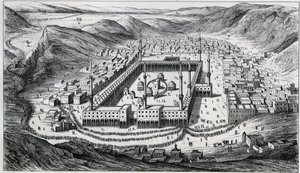 Kilátás Mekkára és nagy mecsetjére a zarándoklátogatás idején - 19. századi metszet alkotó: Unknown artist