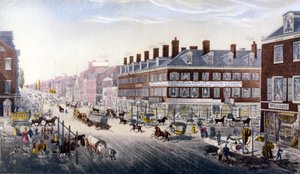 Kilátás New Yorkról: Broadway. Metszet 1840-ből. alkotó: Unknown artist