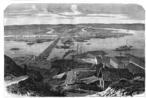 Kilátás Nyizsnyij Novgorodra (Nizsnyij Novgorod), Oroszország városára. Metszet „” L