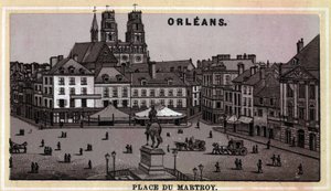 Kilátás a Place du Martroy-ra, Orleans-ban, Loiret megyében és a középső régióban, Franciaországban. A 19. század végének kromolitográfiája. alkotó: Unknown artist