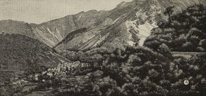 Torano látképe Carrara közelében, Olaszország, a háttérben egy márványbánya, metszet A Noak fényképéről, L