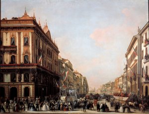 Kilátás a Venezia utcára karneváli úszóval, Milánó (festmény alkotó: Unknown artist