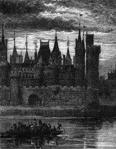 Kilátás a Louvre-ra a 14. században. Metszet a „Le Journal de la jeunesse”-ben alkotó: Unknown artist
