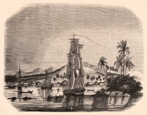 Kilátás a Papeete-öbölre és a Queen blokkra, Tahiti, Francia Polinézia és az előtérben vitorlások és csónakok alkotó: Unknown
