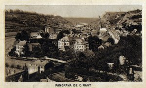 Kilátás Dinant városára, Vallónia, Belgium. század végi kromolitográfiája. alkotó: Unknown artist