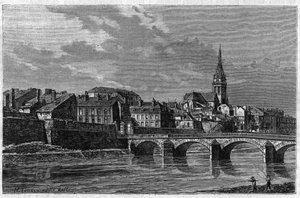 Kilátás Mezieres városára a 19. század végén. Metszet az 1888-as „” le Journal de la Jeunesse „”-ban. alkotó: Unknown artist
