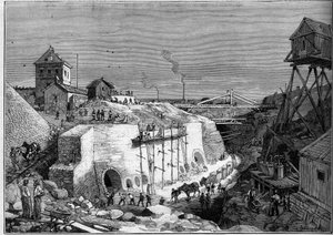 Kilátás a villejuifi ivóvíztartályok építkezésére. Metszet a „” Le Monde Illustré”” 1300. számban, február 25 alkotó: Unknown artist