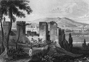 Kilátás a 19. századi algériai Tlemsen (vagy Tilimsen) bekerítésére, Leon Galibert „” Algerie ancienne et moderne” című művében alkotó: Unknown artist