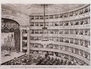 Az Alba hercege című opera első előadásának megtekintése a Teatro Apollo-ban, Rómában alkotó: Unknown artist