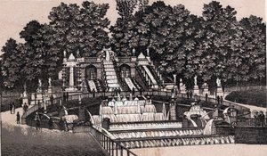 Kilátás a nagy vízesésre a Saint Cloud parkban (Saint-Cloud), Franciaország. in "" A világ 168 nézetet szemléltet"" Keltezés nélküli (XIX. század vége) alkotó: Unknown artist