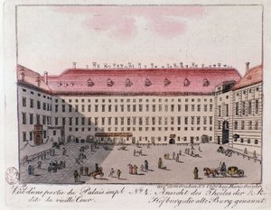 Kilátás a bécsi császári palota Régi udvar elnevezésű részére. Ausztria. Metszet 1815-ös magángyűjteményből alkotó: Unknown artist