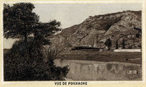 Kilátás Poilvache falura, Vallee de la Meuse, Belgium. A 19. század végének kromolitográfiája. alkotó: Unknown artist
