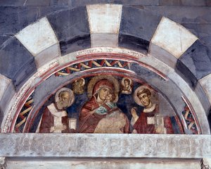 Szűz Szent Miklós és Szent Lőrinc között (freskó alkotó: Unknown artist