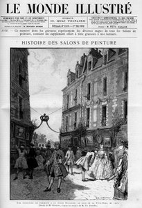 A párizsi Ile de la Cite-on, a Place Dauphine festménykiállítás megtekintése 1725-ben, a fete dieu (fete dieu) napján. Metszet a „Le Monde illustrious”-ban” alkotó: Unknown artist
