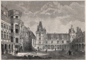 A blois-i kastély külső képe a monumentális lépcsőházzal - "" Le Monde Illustrie" metszet" alkotó: Unknown artist