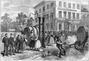 Öntözőrendszer Bécs utcáin, Ausztriában 1873-ban. alkotó: Unknown artist