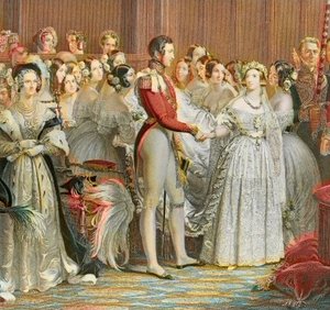 Viktória királynő esküvője Albert szász Cobourg Gotha herceggel a londoni Szent Jakab-palotában 1840. február 10-én (metszet) alkotó: Unknown artist