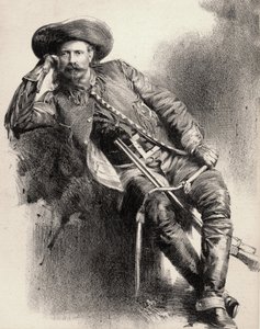 William Frederick Cody - Buffalo Bill néven ismert - Buffalo Bill (1846-1917) portréja, William Cody ezredes - metszet a plakát után. alkotó: Unknown artist