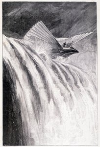 Szárnyas jármű vízesésen át, ill. „A világ mestere”, Jules Verne, 19. század vége. alkotó: Unknown artist