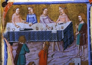 Női bankett. Miniatűr egy 13. századi kéziratból. alkotó: Unknown artist