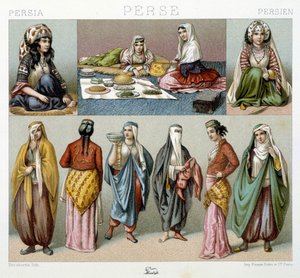 Női étkezés és női jelmezek Perzsiában - Racinet "" A történelmi kosztüm" című művében alkotó: Unknown artist
