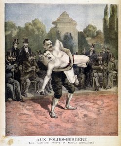 Pierri és Ussouf Ismaillolo birkózók a párizsi Folies Bergeresben. A Le petit Journalban, 1895.03.31. alkotó: Unknown artist