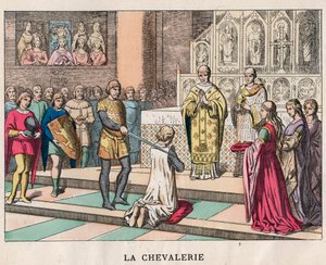 lovaggá ütés - La Chivalerie - Egy lovag megpuhulása - 19. század végi metszet a „” Nos Gires Nationales - Képek és reciták” c. alkotó: Unknown artist