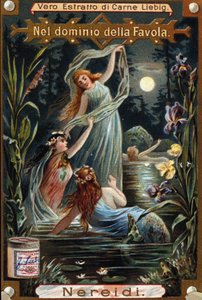 nereidák, tengeri nimfák ábrázolása. 19. századi kromolitográfia alkotó: Unknown artist