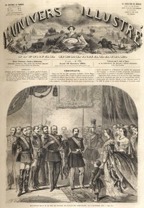 Vilmos porosz király látogatása III. Napóleonnál, a franciák császáránál a franciaországi Compiegne-ban 1861 - I. Vilmos porosz (1797-1888) látogatása Compiegne-ben III. Napóleon jelenléte - Metszet a „” Illusztrous Univerzum” alkotó: Unknown artist