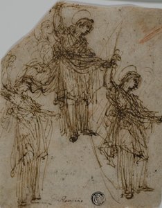 Kardot tartó álló szent vázlatai (recto); figurák és fejek vázlatai (verso) alkotó: Unknown Lombard