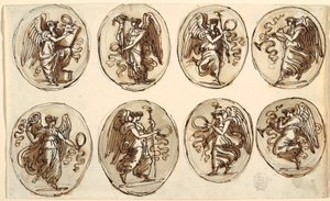 Rajz, mennyezetterv, történelem, Bőség hat oválisban, Herkules és Hebe csarnoka, Palazzo Gessi, Faenza, 1813 alkotó: Unknown artistUnknown artist