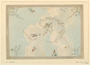 Rajz, mennyezeti díszítés galambokkal és virágfüzérekkel, valószínűleg az előcsarnok számára, 1815-22
