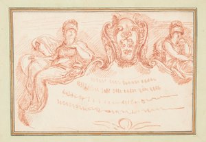 Rajz, mennyezeti részlet két ülő alakkal és címerpajzzsal, 1759-70 körül. alkotó: Unknown artistUnknown artist