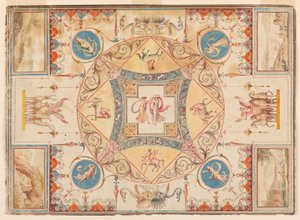 Rajz, Hadrianus villájának mennyezete, nimfákkal, kentaurokkal, szarvasokkal és elefántokkal, 1785 körül. alkotó: Unknown artistUnknown artist