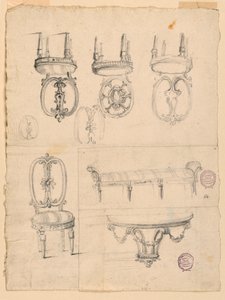 Rajz, székek és építészeti vázlatok, 1785-1795 alkotó: Unknown artistUnknown artist