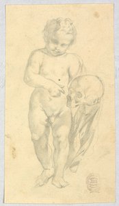 Rajz, koponyát cipelő gyermek, 16-19. század alkotó: Unknown artistUnknown artist