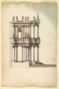 Rajz, Másolat Vanvitelli versenypályázati tervéről a S. Giovanni in Laterano homlokzatához, 1763, 1732-es rajz után. alkotó: Unknown artistUnknown artist