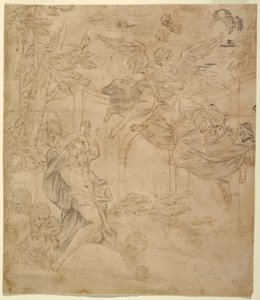 Rajz, Dániel az oroszlán barlangjában, 1630-40 körül. alkotó: Unknown artistUnknown artist