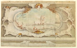 Rajz, díszes kartus tájképpel, 1770 körül. alkotó: Unknown artistUnknown artist