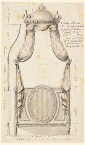 Rajz, Lengyel stílusú ágy tervrajz, 1780 alkotó: Unknown artistUnknown artist