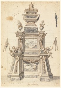 Rajz, terv egy katakalkhoz egy pápa, valószínűleg XI. Kelemen pápa emlékművéhez, 1721 alkotó: Unknown artistUnknown artist