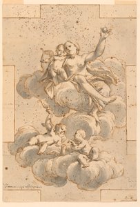 Rajz, terv egy mennyezeti festményhez, Vénusz, Ámor és Putti, 1700-29 alkotó: Unknown artistUnknown artist