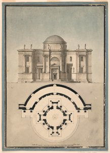 Rajz, Klasszikus templom tervrajza tempiettóval és félköríves ódiummal, 1780 körül. alkotó: Unknown artistUnknown artist