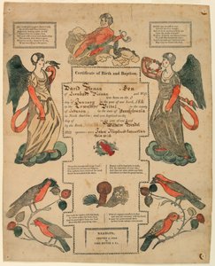 Fraktur, keresztelési bizonyítvány [Születési bizonyítvány], 1816 alkotó: Unknown artistUnknown artist