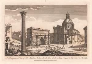 A Szent Márton-templom perspektivikus képe, valamint a római Septimius Severus íve. alkotó: Unknown artist