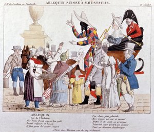 Ein Schweizer Harlekin mit Schnurrbart.