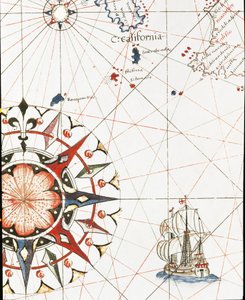 Kalifornia partjainál vitorlázó galleon (Castellini portulánjának részlete alkotó: Unknown artist