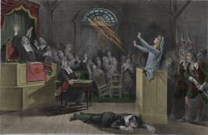 Villám égeti meg egy boszorkány láncait Salemben. alkotó: Unknown artist