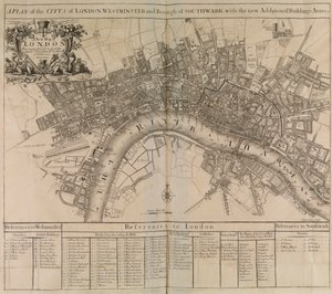 London városának, Westminster, Southwark kerületének és a Temze folyónak a térképe. alkotó: Unknown artist